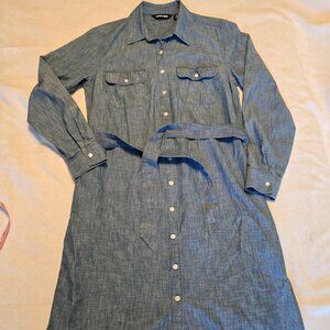 Lands' End Chambray Denim Shirt Dress Tie Waist Long Sleeve Size M Med EUC CUTE!